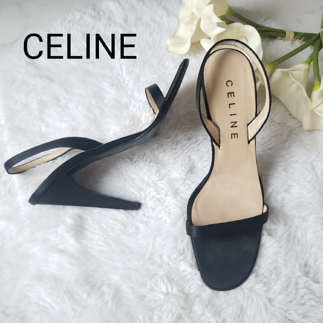 CELINE サテン地ストラップサンダル 38サイズ靴/シューズ