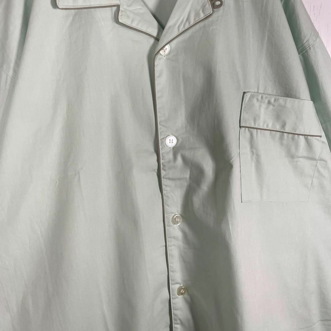 セットアップ　長袖　パジャマシャツ　パイピング　開襟　シンプル　グリーン