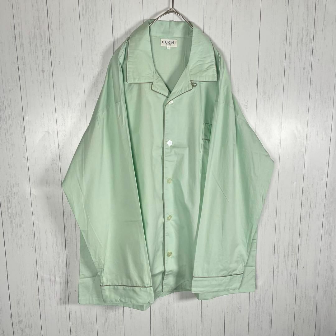VINTAGE(ヴィンテージ)の[古着]セットアップ　長袖　パジャマシャツ　パイピング　開襟　シンプル　グリーン メンズのスーツ(セットアップ)の商品写真