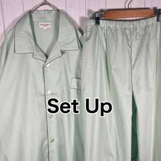 ヴィンテージ(VINTAGE)の[古着]セットアップ　長袖　パジャマシャツ　パイピング　開襟　シンプル　グリーン(セットアップ)