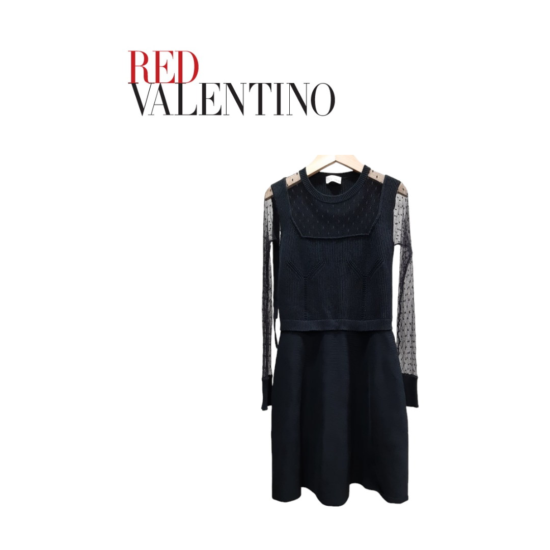 RED VALENTINO(レッドヴァレンティノ)のRED Valentino レース ワンピース 黒 XS レディースのワンピース(ひざ丈ワンピース)の商品写真