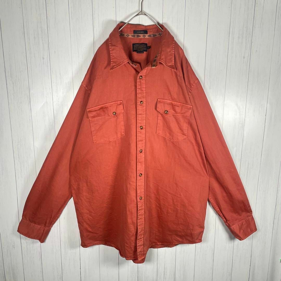 PENDLETON(ペンドルトン)の[古着]コーデセット　長袖　シャツ　チノパン　真珠ボタン　オレンジ　ベージュ メンズのスーツ(セットアップ)の商品写真