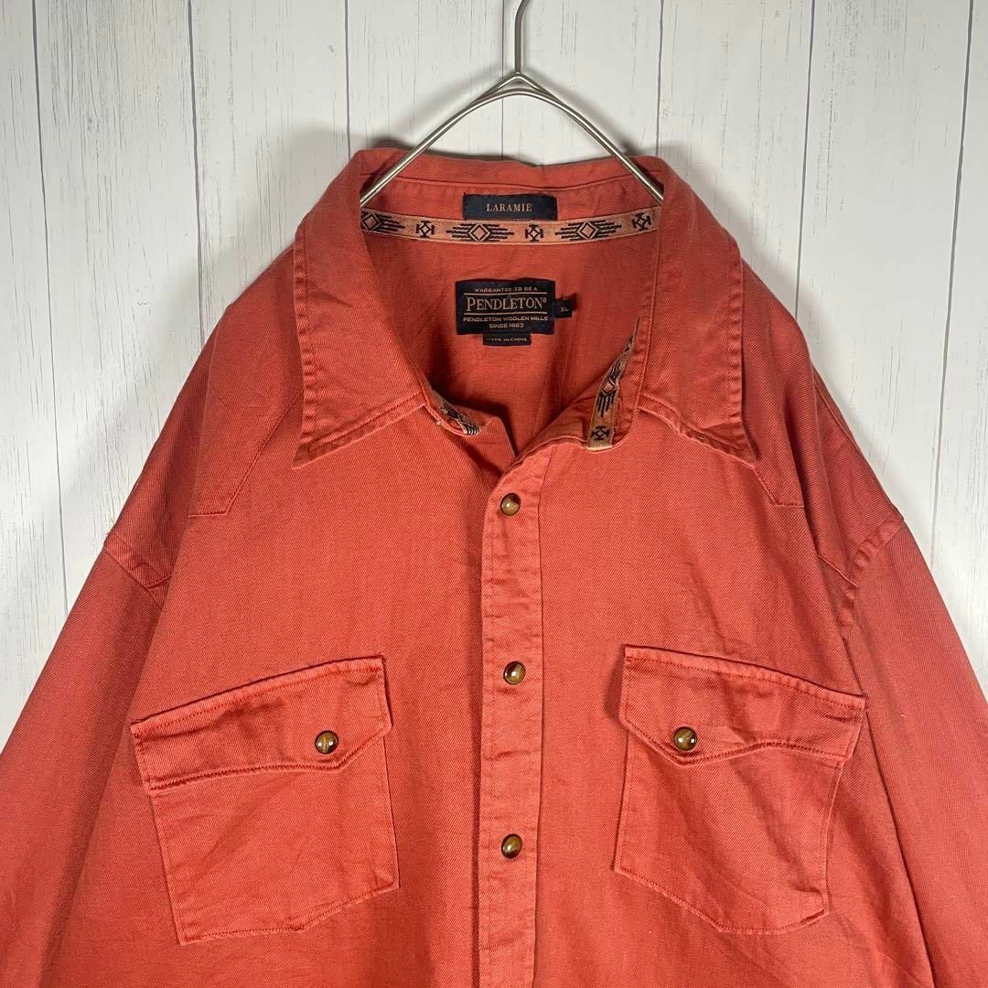 PENDLETON(ペンドルトン)の[古着]コーデセット　長袖　シャツ　チノパン　真珠ボタン　オレンジ　ベージュ メンズのスーツ(セットアップ)の商品写真