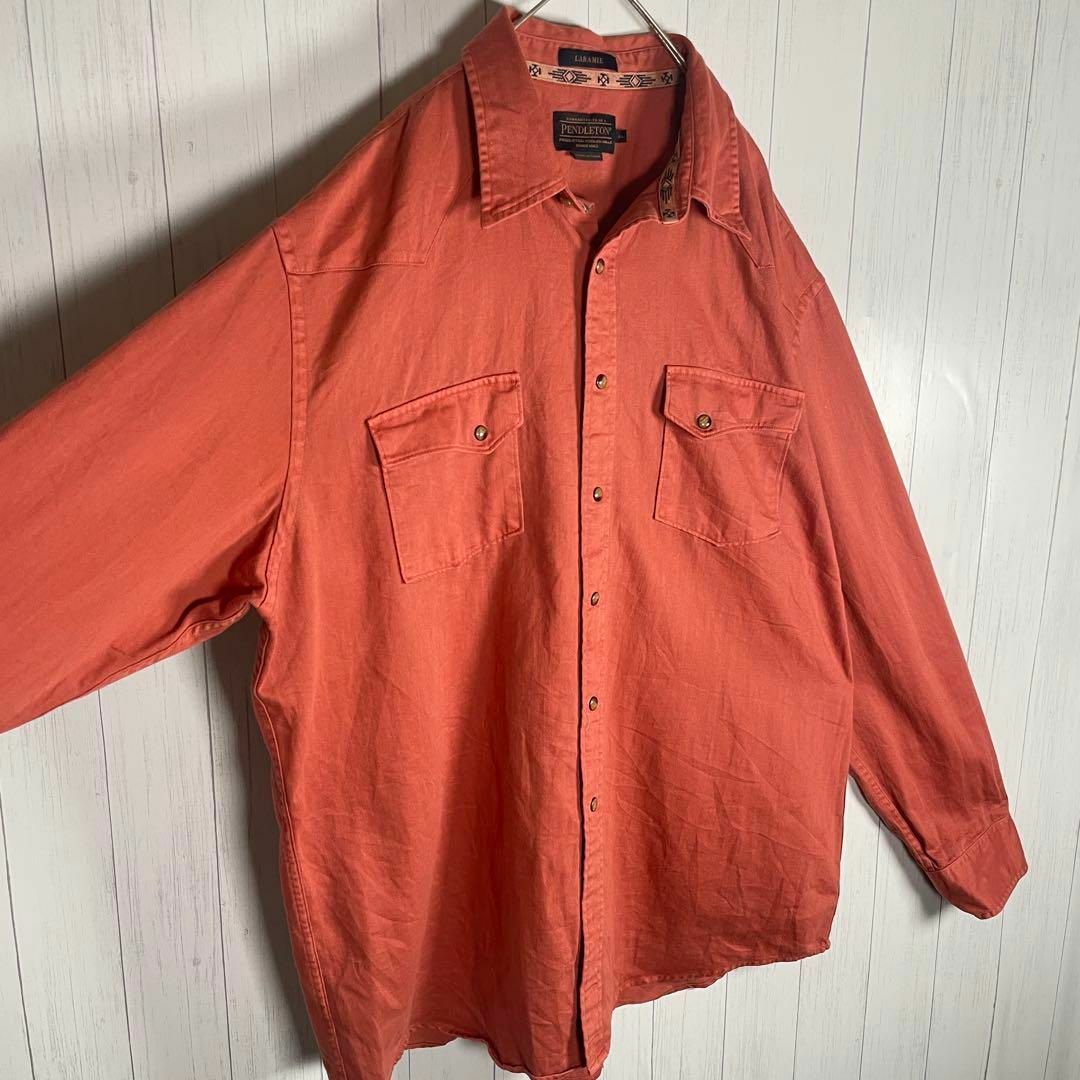PENDLETON(ペンドルトン)の[古着]コーデセット　長袖　シャツ　チノパン　真珠ボタン　オレンジ　ベージュ メンズのスーツ(セットアップ)の商品写真