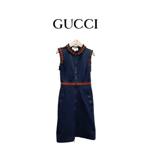 グッチ(Gucci)のGUCCI シェリーライン フリル ノースリーブ ワンピース S(ひざ丈ワンピース)