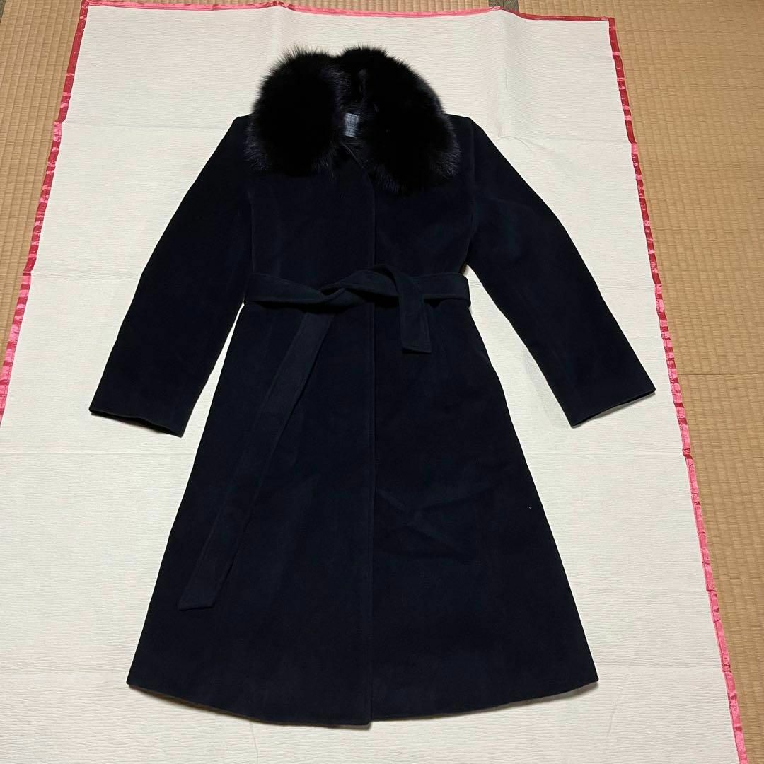 美品 LABELDA アンゴラ100% ロングコート フォックスファー 黒
