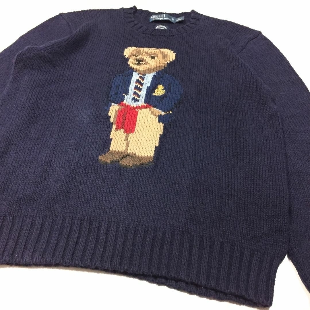 POLO RALPH LAUREN(ポロラルフローレン)の良品 希少 Ｍ ポロラルフローレン 復刻 ポロベア セーター コットン リネン メンズのトップス(ニット/セーター)の商品写真