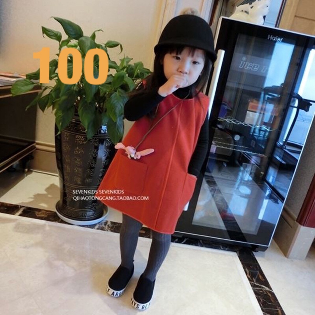 韓国子供服　Aラインシンプルワンピース　SALE オレンジ キッズ/ベビー/マタニティのキッズ服女の子用(90cm~)(ワンピース)の商品写真