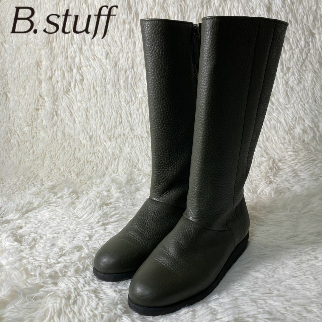 ほぼ未使用 B.stuff ビースタッフ シボ革 ブーツ グリーン系 24㎝ レディースの靴/シューズ(ブーツ)の商品写真