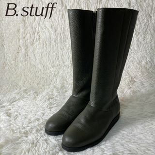 ほぼ未使用 B.stuff ビースタッフ シボ革 ブーツ グリーン系 24㎝(ブーツ)