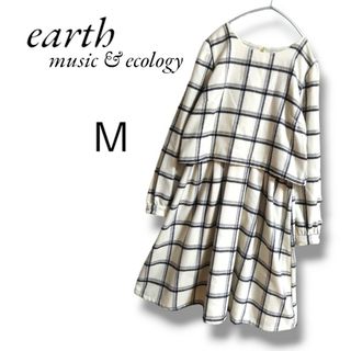 アースミュージックアンドエコロジー(earth music & ecology)のearth music & ecologyチェック柄 重ね着風ワンピースMサイズ(ひざ丈ワンピース)