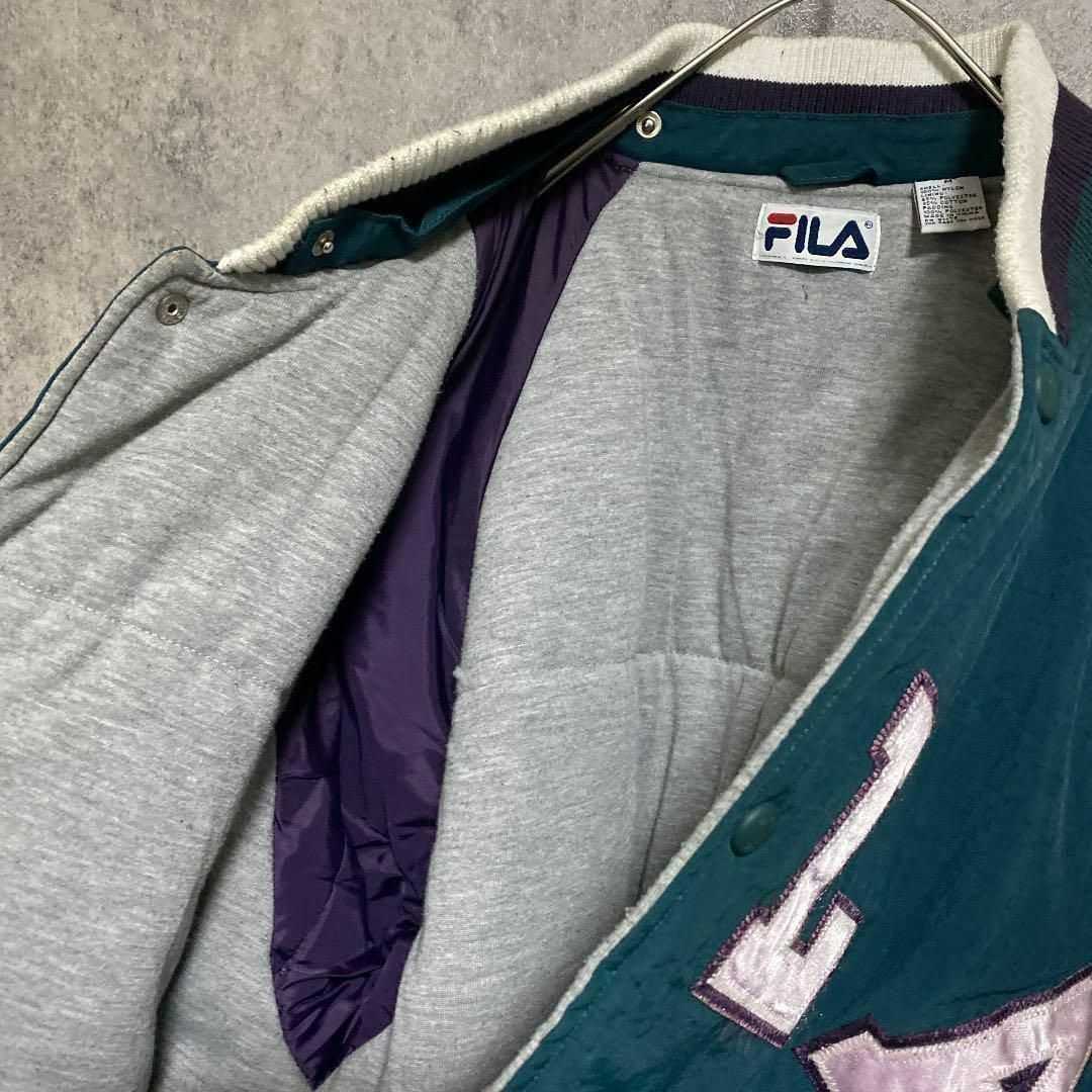 90S フィラ　FILA 深緑　ナイロンジャケット　メンズ　M 古着　個性派