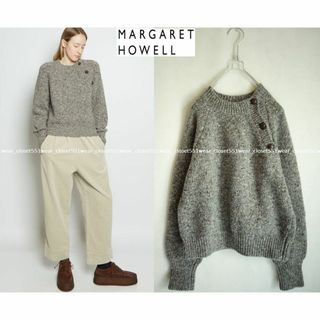 マーガレットハウエル(MARGARET HOWELL)の2022美品マーガレットハウエル☆イタリア製ドネガルメリノ肩ボタンニット2グレー(ニット/セーター)