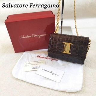 サルヴァトーレフェラガモ(Salvatore Ferragamo)の極美品 フェラガモ 2way ショルダーバッグ ヴァラ クロコ型押し 箱 保存袋(ショルダーバッグ)