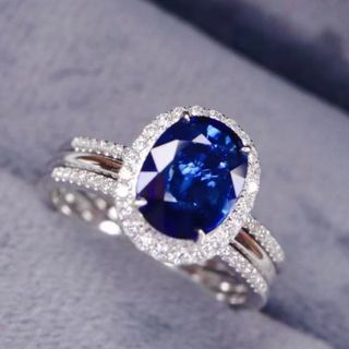 天然 ロイヤルブルーサファイア ダイヤ リング1.5ct k18 ¥(リング(指輪))