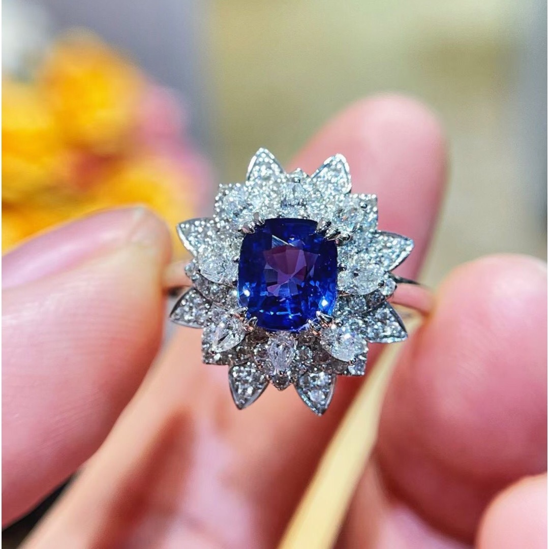 天然 ロイヤルブルーサファイア ダイヤ リング1.52ct k18 ¥スピネル