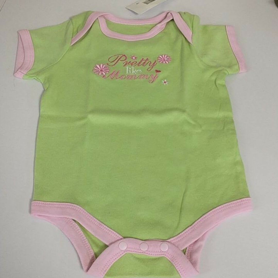 新品 ロンパース 80 綿100% 半袖 ピンク グリーン 赤ちゃん ベビー キッズ/ベビー/マタニティのベビー服(~85cm)(肌着/下着)の商品写真