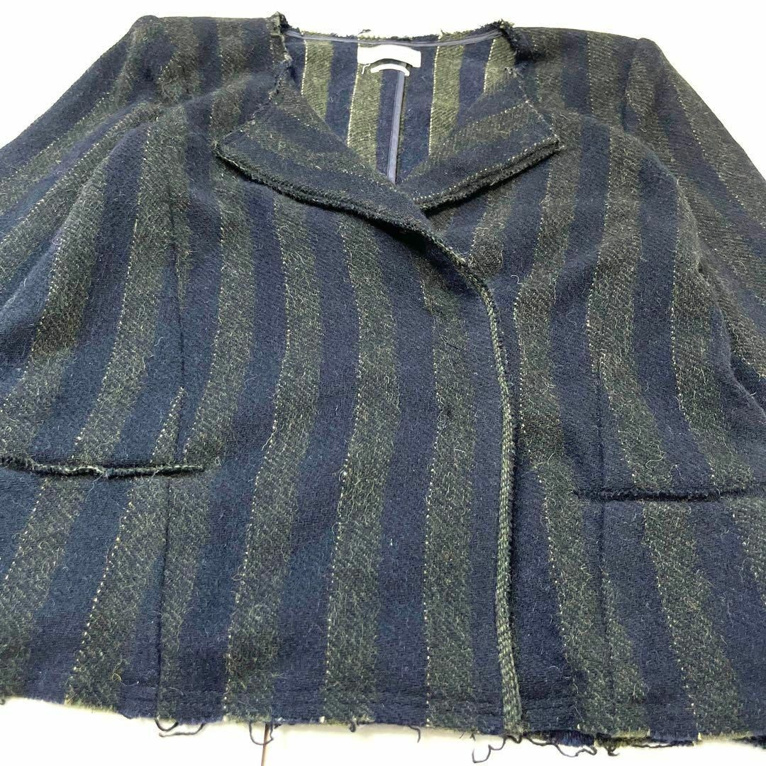 Isabel Marant(イザベルマラン)の【イザベルマラン】美品 Lサイズ ウール ストライプ ノーカラージャケット 緑 レディースのジャケット/アウター(ノーカラージャケット)の商品写真