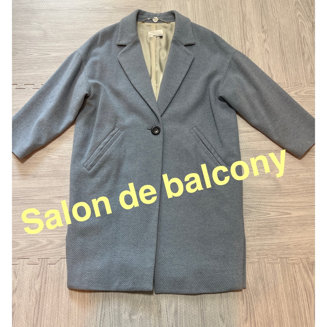 Salon de Balcony(サロンドバルコニー)のウール 軽量 膝丈 コートサロンドバルコニー ブルー アンゴラ アウター  レディースのジャケット/アウター(その他)の商品写真