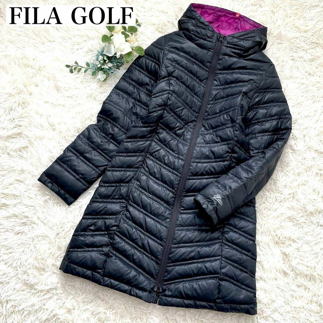 【美品】FILA GOLF フィラゴルフ ダウンコート ロング フード S 黒ダウンジャケット