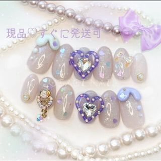 翌日配送可能 🤍画像現品💜 うるうる *❅·̩͙ 大人パープル系 (つけ爪/ネイルチップ)