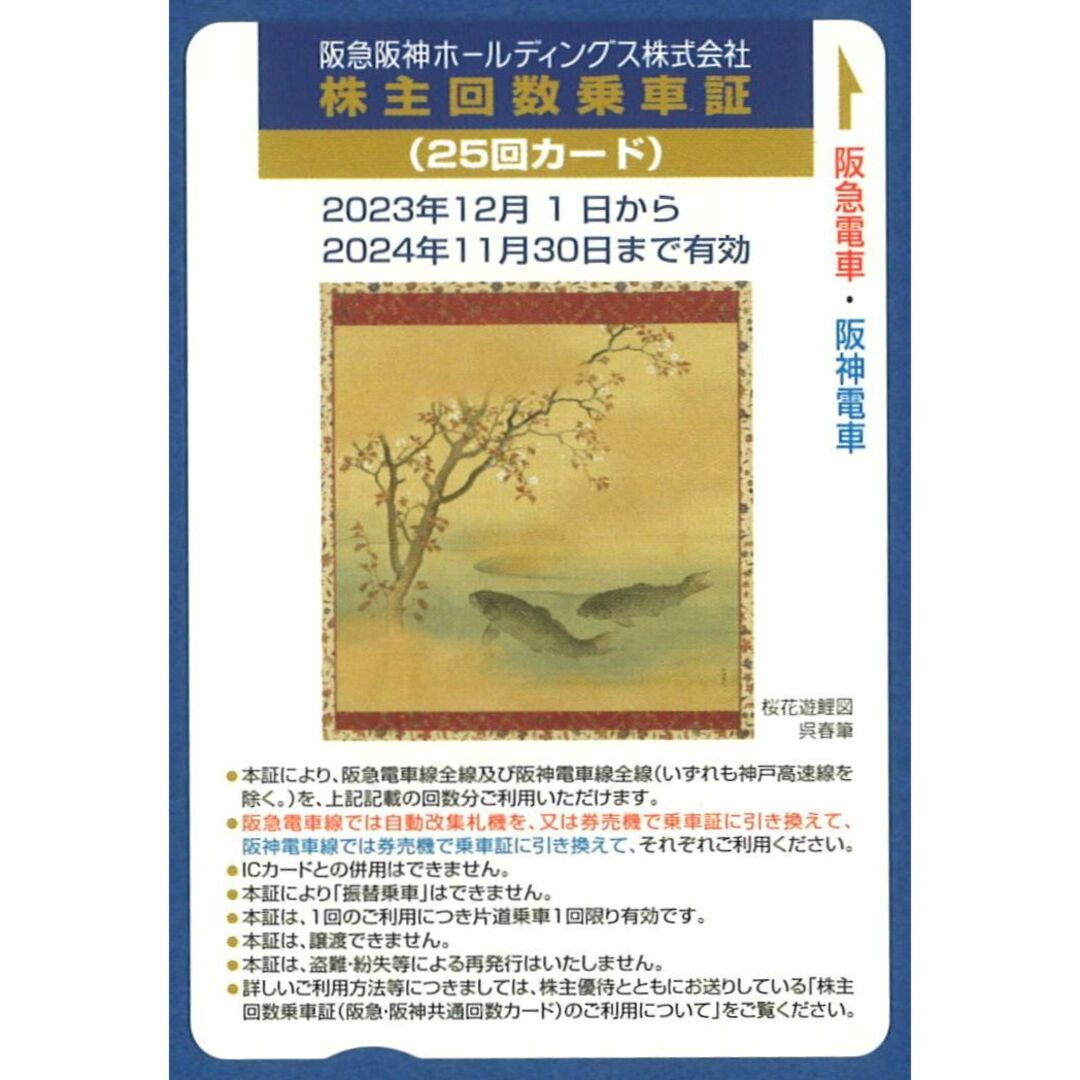 阪急阪神ホールディングス 株主回数乗車証(25回カード) 期限:24.11.30