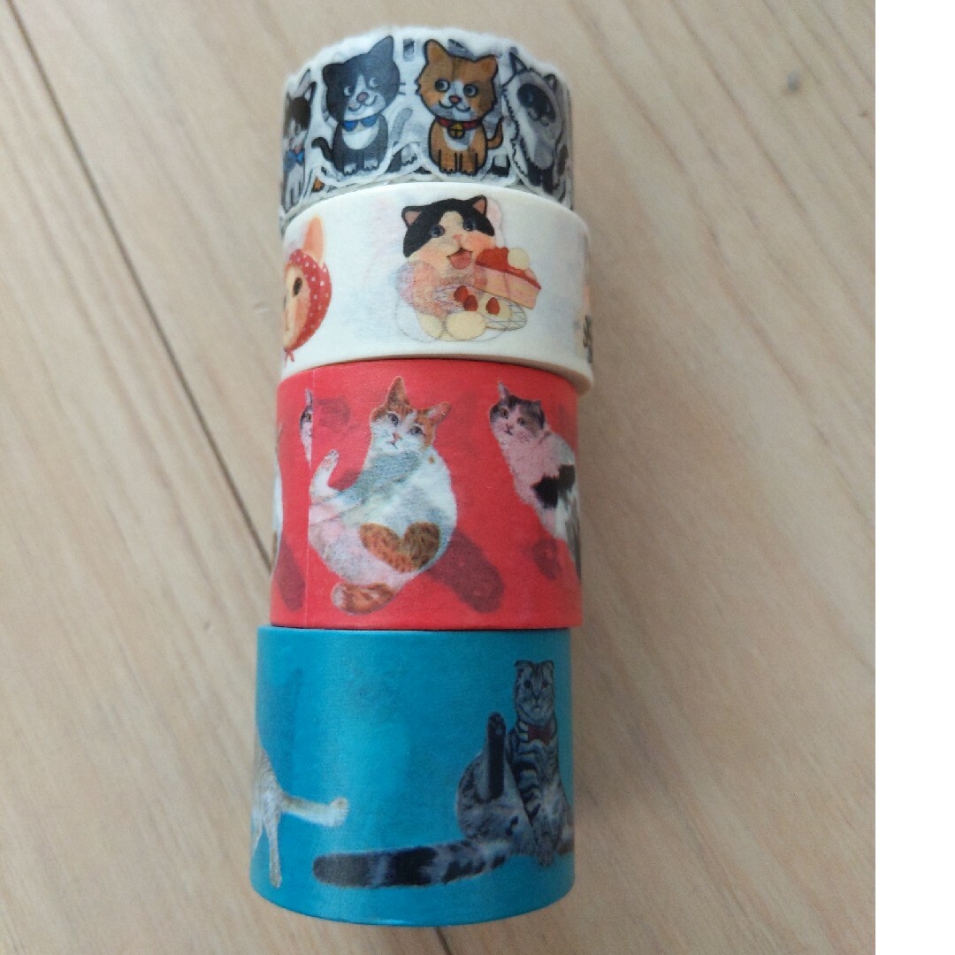 猫マスキングテープ４本 インテリア/住まい/日用品の文房具(テープ/マスキングテープ)の商品写真