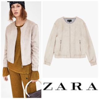 ザラ(ZARA)の【美品】ZARA⭐️スエード調 ブルゾン グレージュ S(ブルゾン)