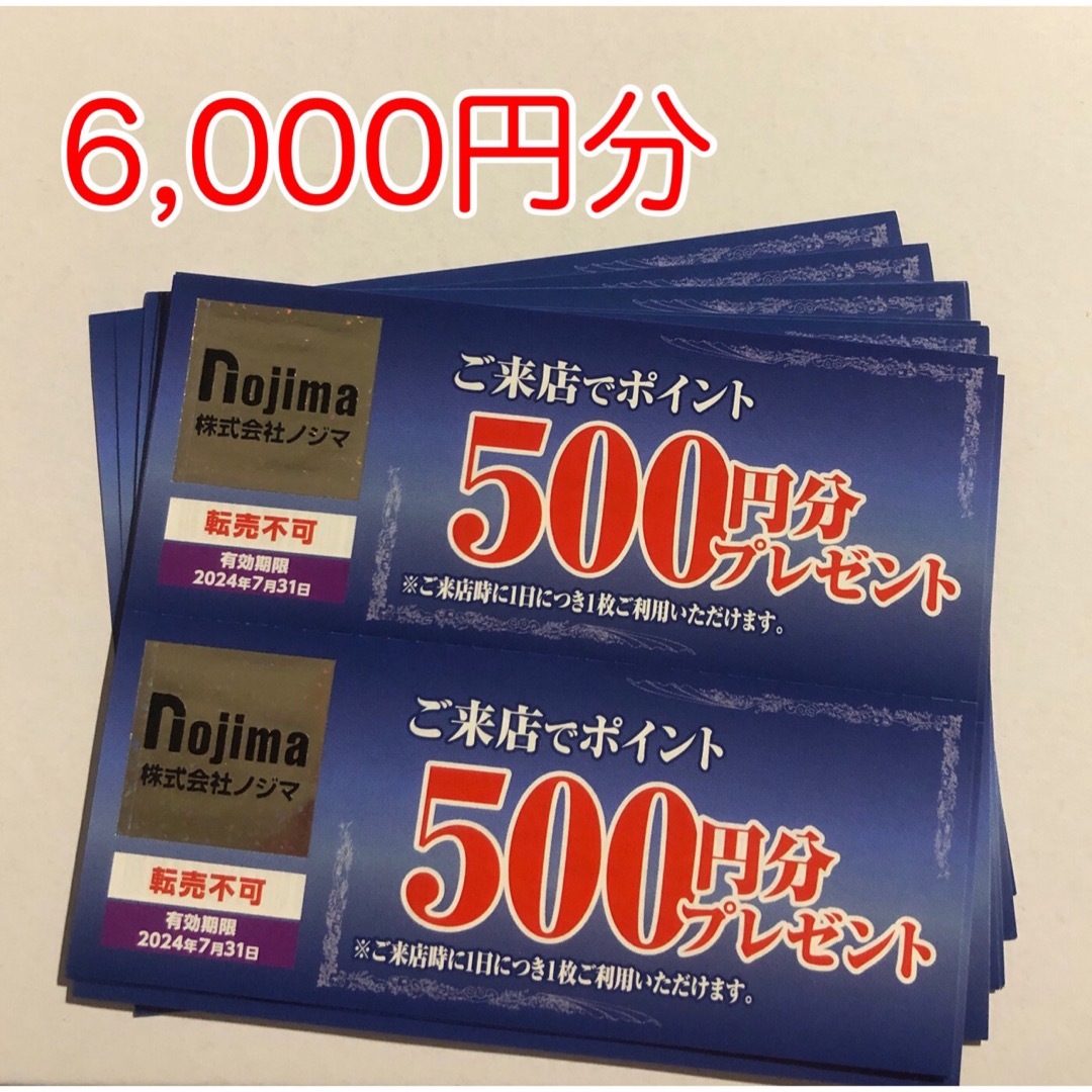 ノジマ 株主優待 来店ポイント  500円×24枚 12000円分