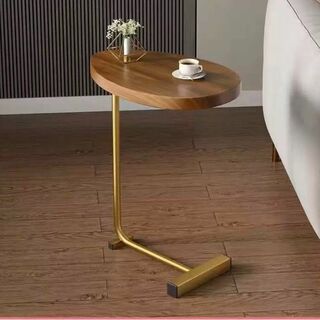 サイドテーブル　木目調　ゴールド　真鍮　縁無し　ソファ　テーブル　インテリア(コーヒーテーブル/サイドテーブル)