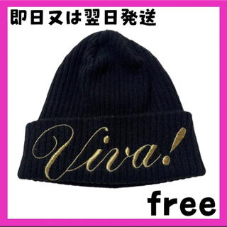 ビバユー(VIVAYOU)の【美品】 ニットキャップ ニット帽 帽子 黒 ロゴ　VIVAYOU(ニット帽/ビーニー)