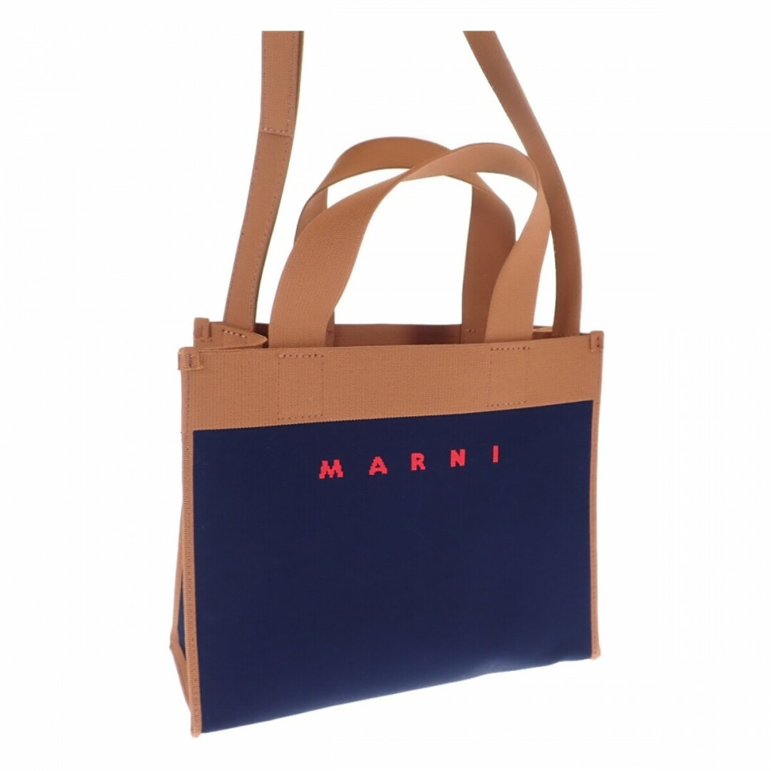 【中古】【Sランク】MARNI マルニ スモールショッピングバッグ SHMP0083A0P4602ZO195 2wayバッグ ハンドバッグ ニット  ネイビー ブラウン【ISEYA】 | フリマアプリ ラクマ