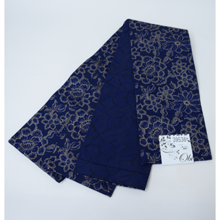 半幅帯 浴衣帯 細帯 日本製 ポリエステル100％ 花柄 紺色 NO39536(浴衣帯)