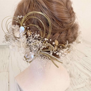 和装髪飾り　水引×金箔×小枝のアクセサリー(ヘッドドレス/ドレス)