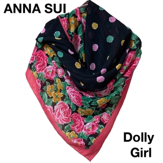 ドーリーガールバイアナスイ(DOLLY GIRL BY ANNA SUI)の平日5%還元 スカーフ アナスイ ドーリーガール 薔薇 ピンク ブラック 総柄(バンダナ/スカーフ)