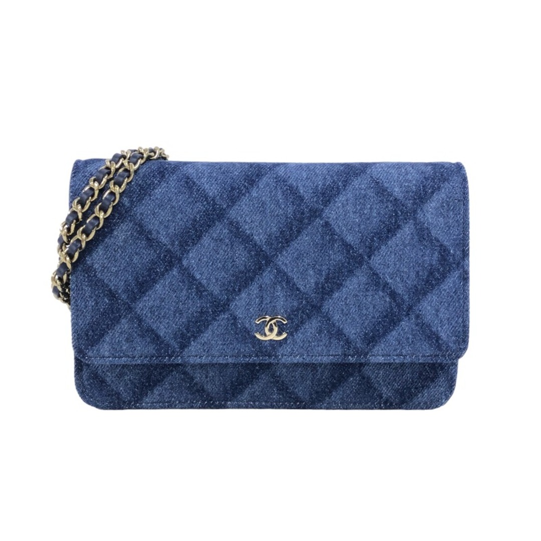 シャネル CHANEL チェーンウォレット AP0250  ブルー ゴールド金具 デニム レディース ショルダーバッグオープンポケットx1内側