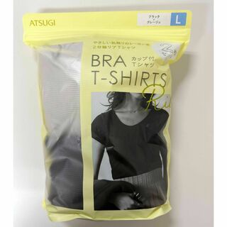Atsugi - 新品 2枚 L ★ アツギ Tシャツ ブラ リブ 2分袖 ブラック グレージュ