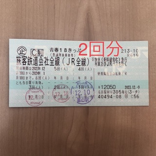 ジェイアール(JR)の青春18きっぷ　2回分　18切符(鉄道乗車券)