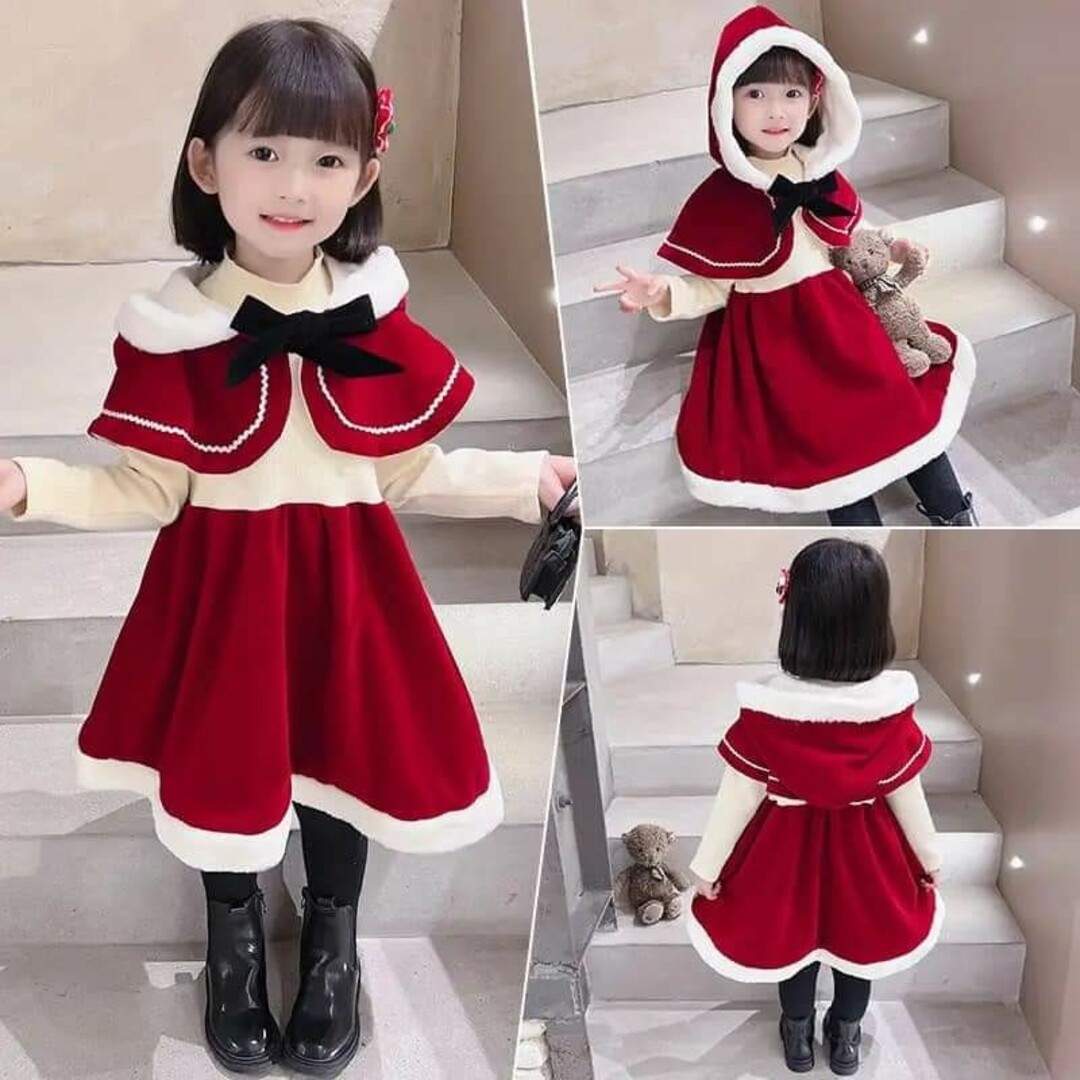 120 ベロア風 マント付  ワンピース クリスマス パーティー キッズ/ベビー/マタニティのキッズ服女の子用(90cm~)(ワンピース)の商品写真