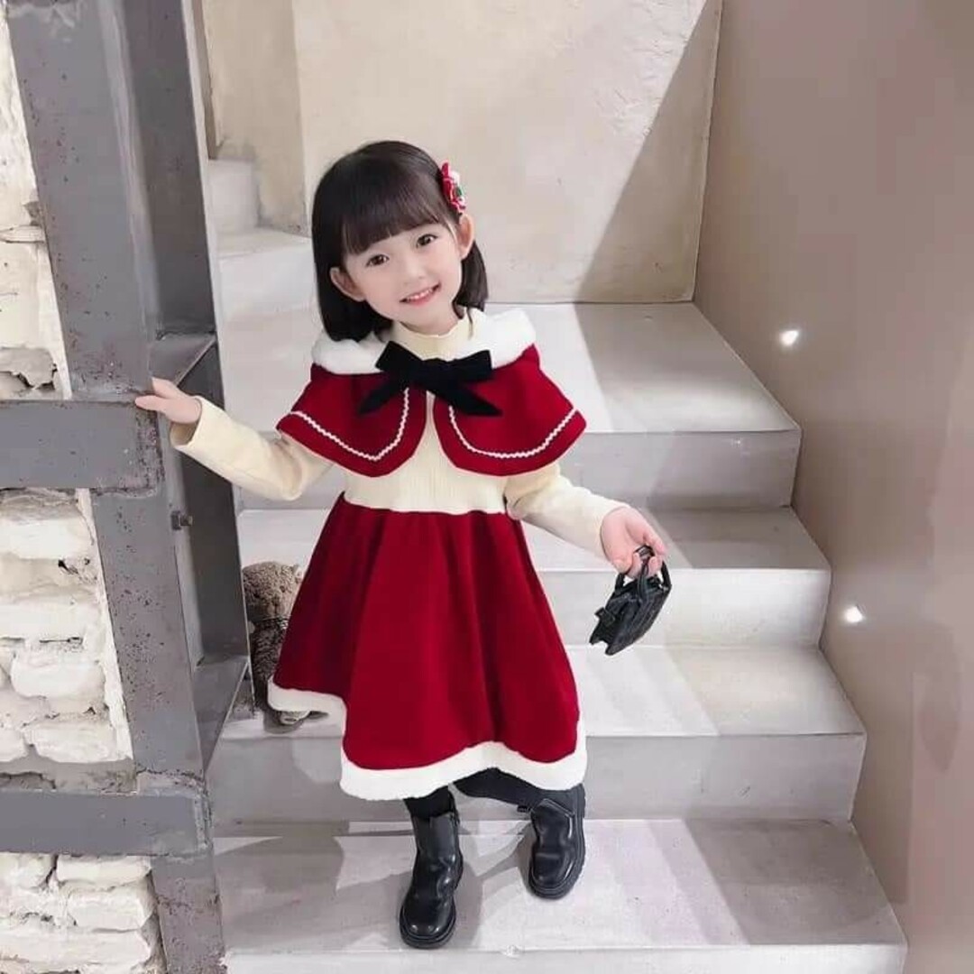 120 ベロア風 マント付  ワンピース クリスマス パーティー キッズ/ベビー/マタニティのキッズ服女の子用(90cm~)(ワンピース)の商品写真