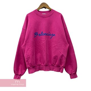 バレンシアガ(Balenciaga)のBALENCIAGA 2022AW Lettering Logo Sweatshirt 697869 TMVB5 バレンシアガ レタリングロゴスウェットシャツ トレーナー クルーネック スクリプトロゴ プリント ダメージ加工 パープル サイズXS 【231219】【中古-A】【me04】(スウェット)