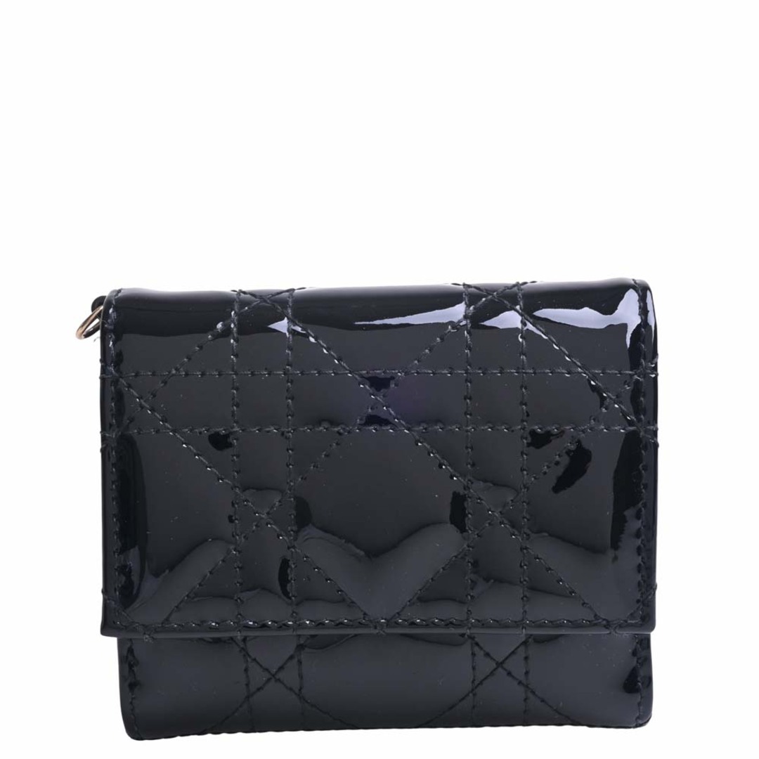 Christian Dior クリスチャンディオール レディディオール カナージュ パテント 三つ折り コンパクト財布 - ブラック byその他