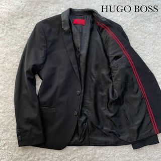 ヒューゴボス(HUGO BOSS)の希少✨ヒューゴボス　テーラードジャケット　レザー切替　カモフラ　ブラック　M相当(テーラードジャケット)