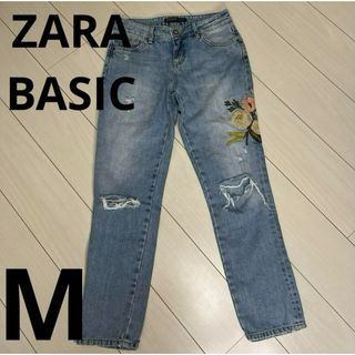 ザラ(ZARA)の【ZARA BASIC】　ザラ　デニム　ダメージジーンズ　花柄　M相当(デニム/ジーンズ)