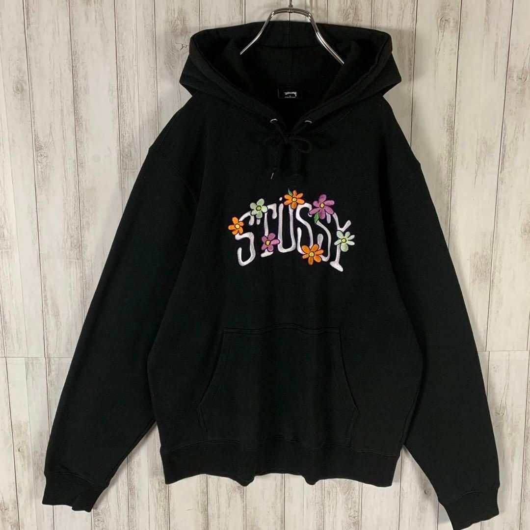 【即完売モデル】stussy 花柄 刺繍ロゴ  希少 フラワー パーカー