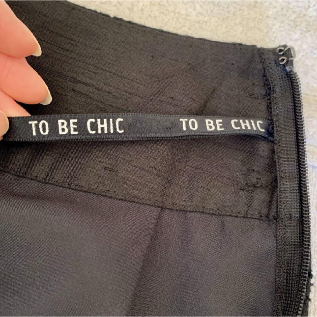 TO BE CHIC(トゥービーシック)の【レース仕様♡】TO BE CHICフレアスカート　40サイズ　ブラック　 レディースのスカート(ひざ丈スカート)の商品写真