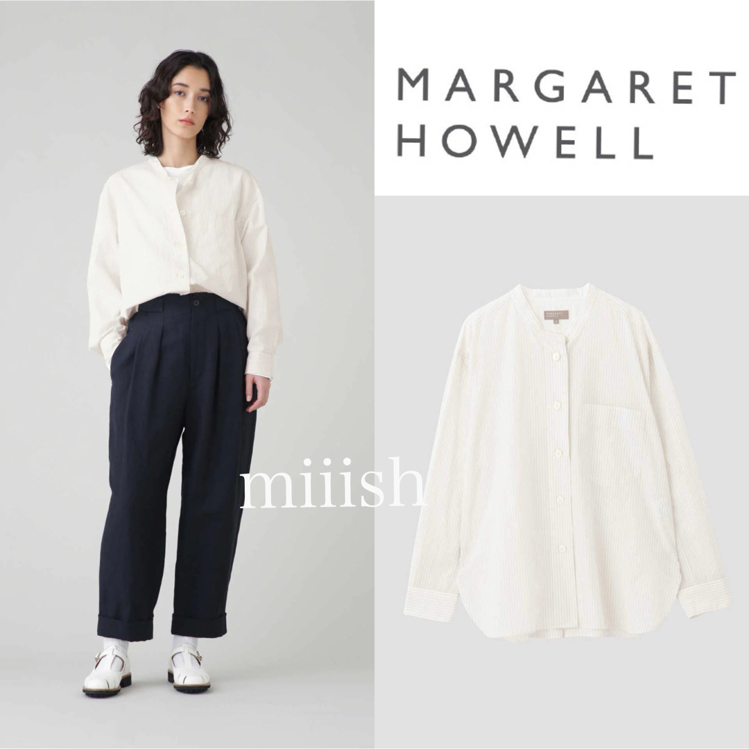 MARGARET HOWELL(マーガレットハウエル)の新品タグ2023SS今季 マーガレットハウエル ストライプコットンシャツ3.1万 レディースのトップス(シャツ/ブラウス(長袖/七分))の商品写真