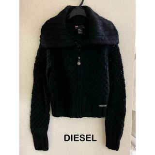 ディーゼル(DIESEL)の【美品】DIESEL モヘアニットカーディガン黒S ジップアップ(カーディガン)