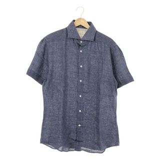 ブルネロクチネリ(BRUNELLO CUCINELLI)の【美品】  BRUNELLO CUCINELLI / ブルネロクチネリ | リネン ワイドカラーシャツ | M | ブルー | メンズ(Tシャツ/カットソー(半袖/袖なし))