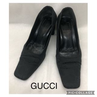 グッチ(Gucci)のGUCCIグッチ　GG柄スクエアトゥパンプス　23.5cm  チャンキーヒール(ハイヒール/パンプス)